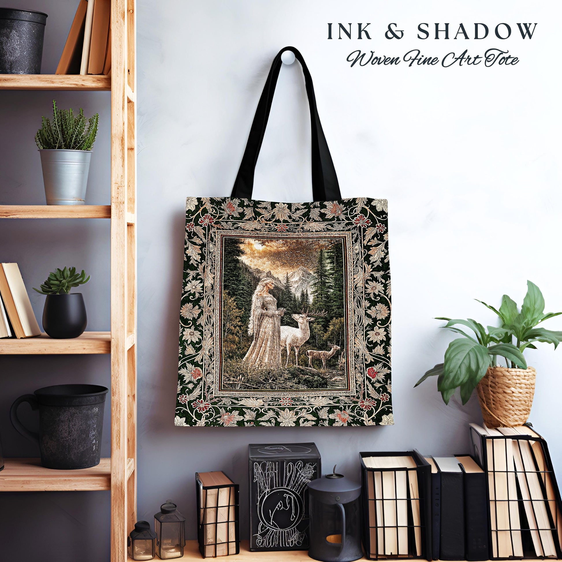 Enchanted Lands Medieval Tapestry Bag | Gothic Landscape Fantasy Tote Woven Witchy Art Dark Fairycore Romantic Victorian Gothic Fairytale |