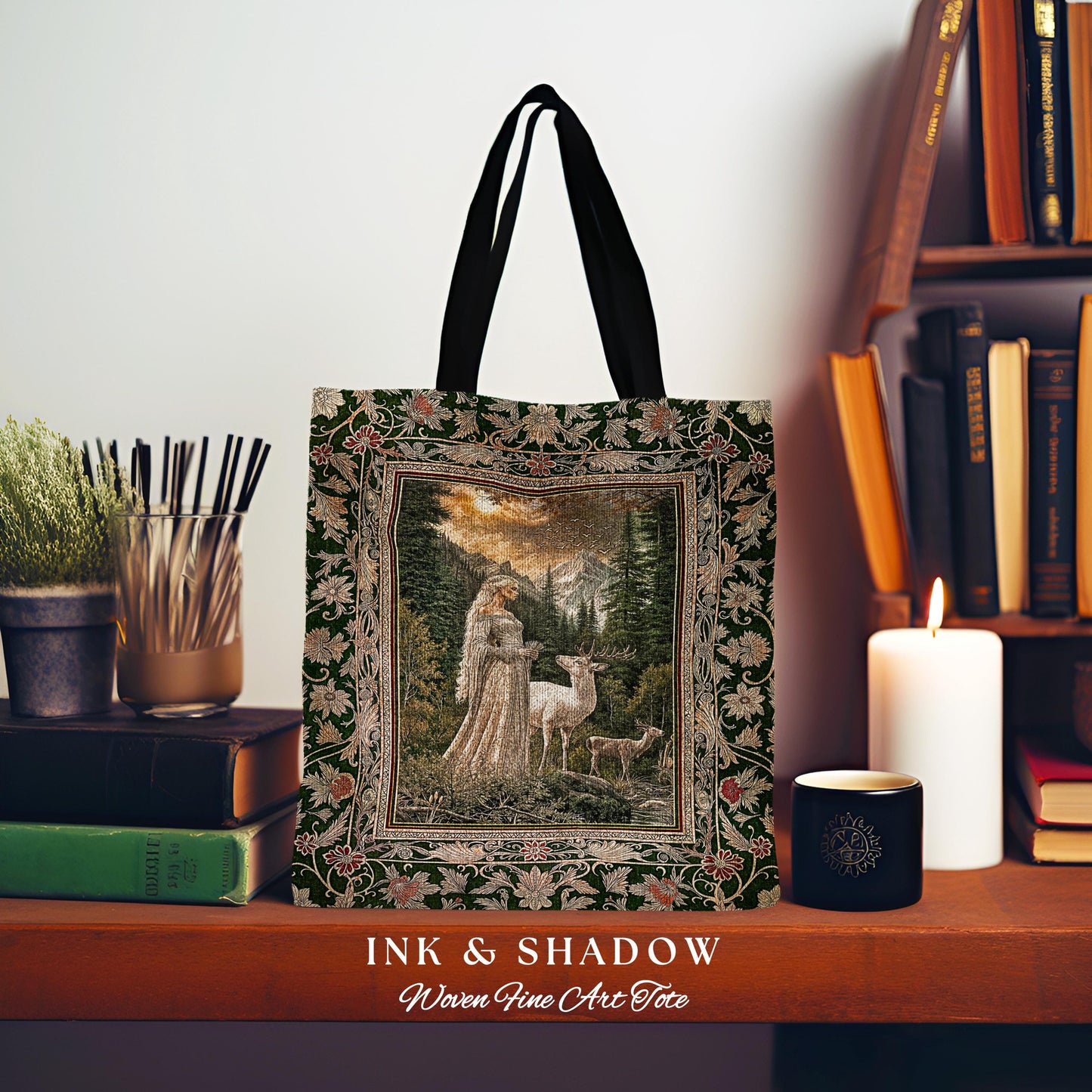 Enchanted Lands Medieval Tapestry Bag | Gothic Landscape Fantasy Tote Woven Witchy Art Dark Fairycore Romantic Victorian Gothic Fairytale |