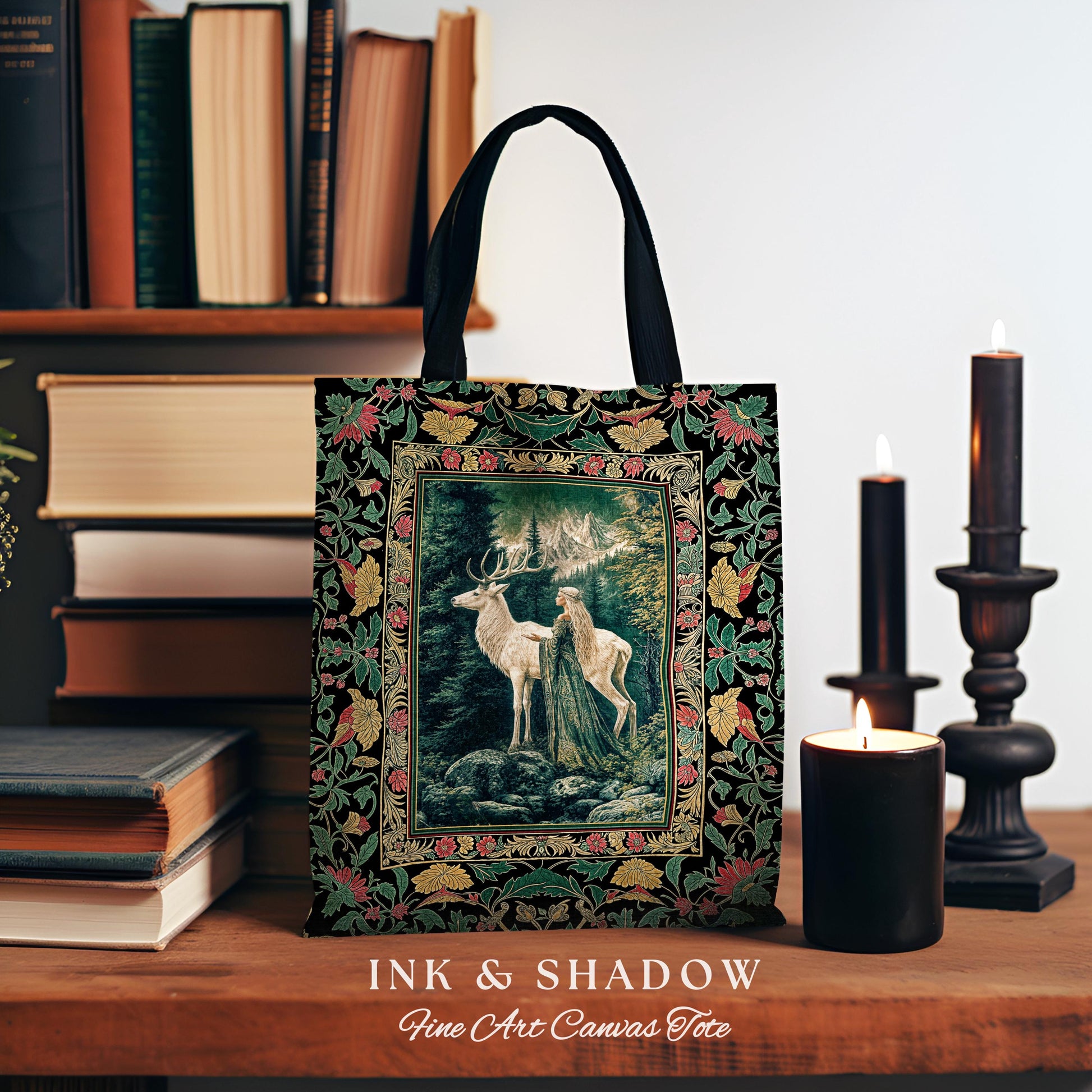 Woodland Guardian Ethereal Woven Tote | Forest Goddess Tapestry Bag Folklore Fairytale Fantasy Renaissance Dark Academia Forest Spirits |