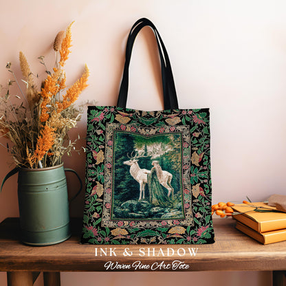 Woodland Guardian Ethereal Woven Tote | Forest Goddess Tapestry Bag Folklore Fairytale Fantasy Renaissance Dark Academia Forest Spirits |