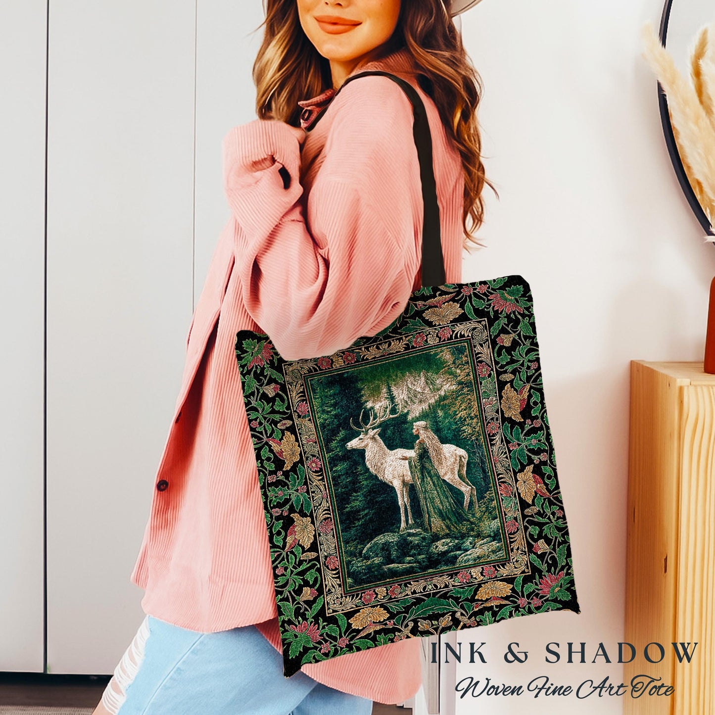 Woodland Guardian Ethereal Woven Tote | Forest Goddess Tapestry Bag Folklore Fairytale Fantasy Renaissance Dark Academia Forest Spirits |