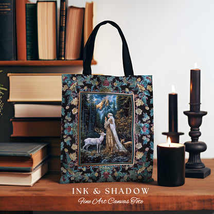 Magical Forest Fantasy Tapestry Tote | Ancient Druid Bag Woodland Spirit Animal Fairytale Decor Ethereal Woven Everyday Bag Folklore Artwork