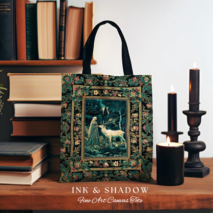 Moody Magic Forest Spirits Bag | Dark Nature Renaissance Botanical Cottagecore Medieval Folklore Inspired Fantasy Tapestry Woven Tote Boho