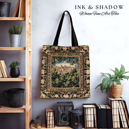 Ethereal Fairytale Fantasy Castle Tapestry Bag | Dark Academia Tote Woodland Fairy Folklore Princess Aesthetic Magical Landscape Forestcore