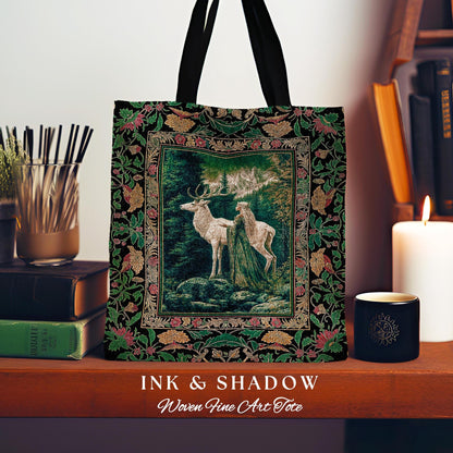 Woodland Guardian Ethereal Woven Tote | Forest Goddess Tapestry Bag Folklore Fairytale Fantasy Renaissance Dark Academia Forest Spirits |