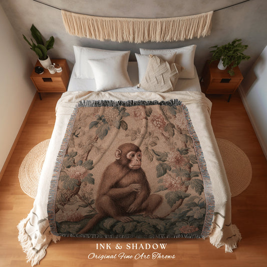 Muted Pastel Victorian Blanket | Witchy Tapestry Witchy Decor Cottagecore Gift Crowcore Aesthetic Room Decor Mystical Monkey Throw Blanket |