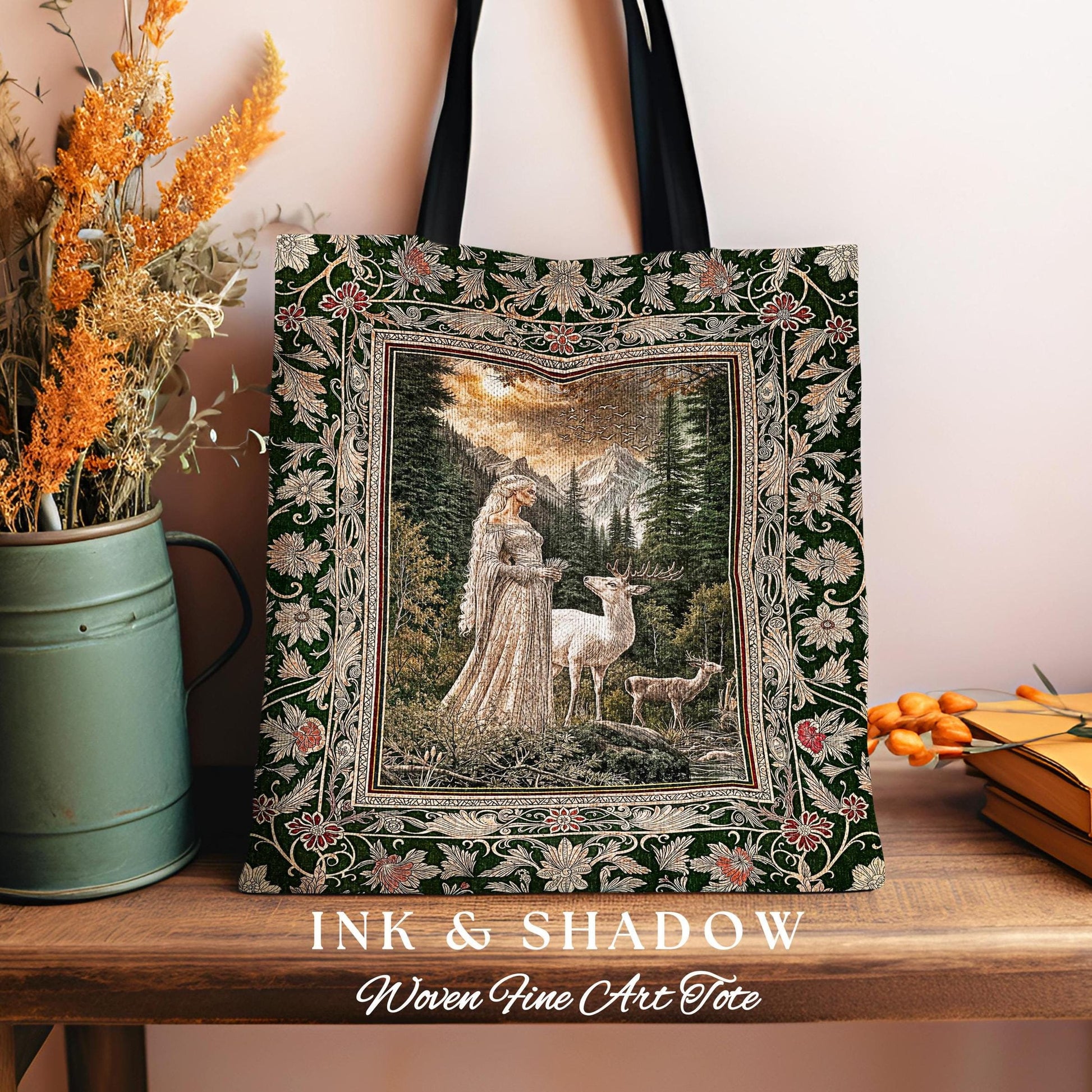 Enchanted Lands Medieval Tapestry Bag | Gothic Landscape Fantasy Tote Woven Witchy Art Dark Fairycore Romantic Victorian Gothic Fairytale |