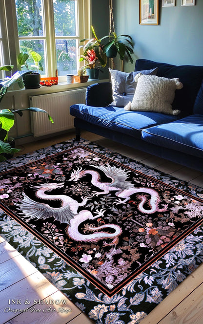 Pastel Gothic Fantasy Dragon Rug | Medieval Aesthetic Chinese Dragon Area Rug Home Acceent Lavender Purple Decor Whimsigothic Dark Academia