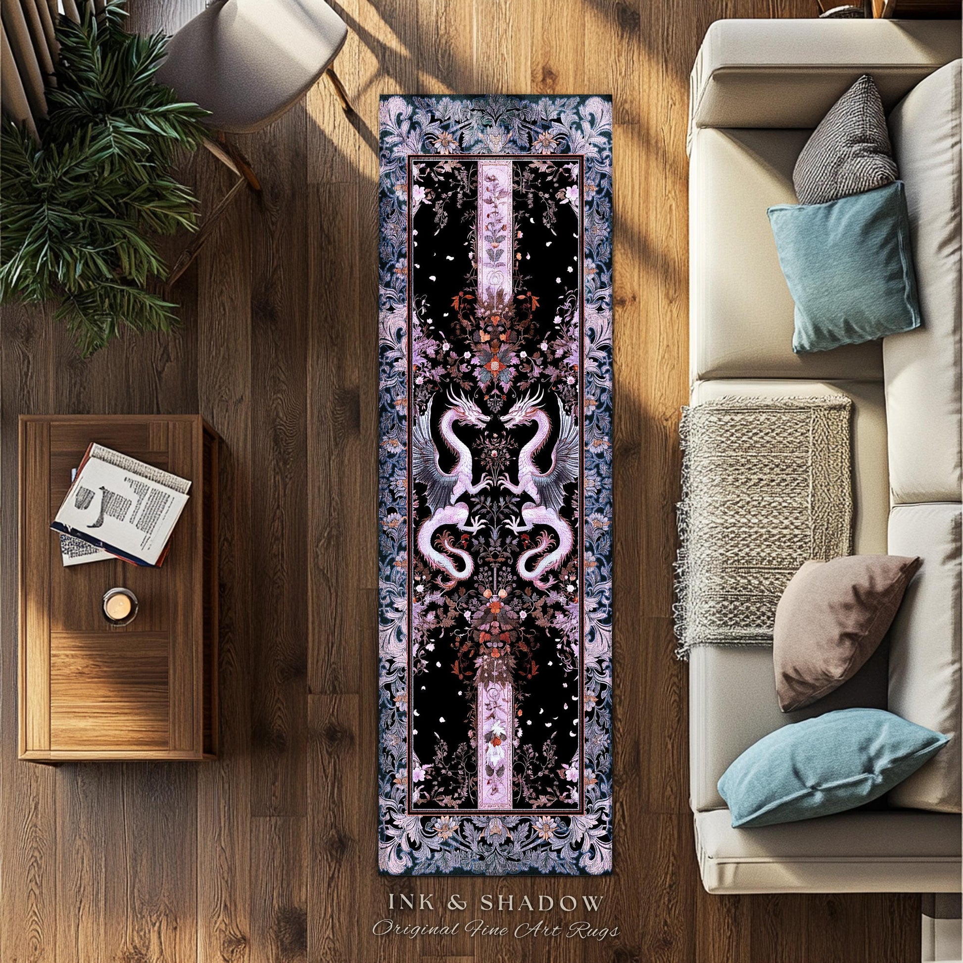 Pastel Gothic Fantasy Dragon Rug | Medieval Aesthetic Chinese Dragon Area Rug Home Acceent Lavender Purple Decor Whimsigothic Dark Academia