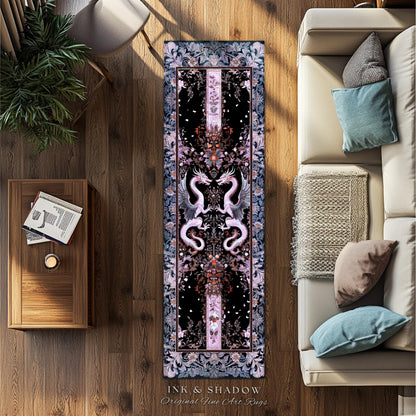Pastel Gothic Fantasy Dragon Rug | Medieval Aesthetic Chinese Dragon Area Rug Home Acceent Lavender Purple Decor Whimsigothic Dark Academia