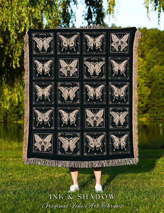 Rustic Ethereal Cozy Butterfly Blanket | Whimsigoth Ethereal Witchy Whimsical Woodland Fairycore Decor Folklore Boho Gothic Room Decor Cute