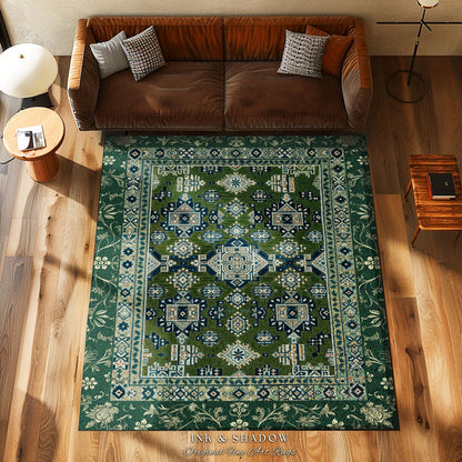 Blue Green Elegant Home Decor Round Rug | Rustic Aesthetic Living Room Pastel Green Home Decor Housewarming Gift Cottagecore Green Bedroom