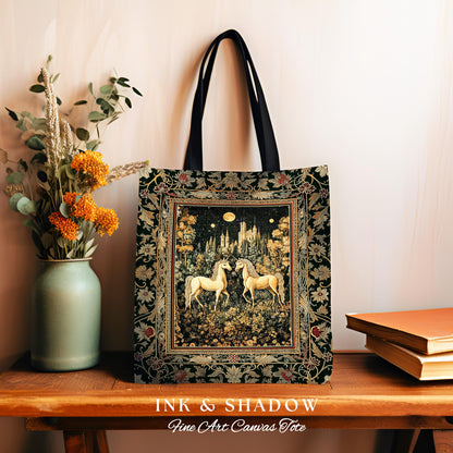 Royal Aesthetic Woven Unicorn Tote | Fairycore Tapestry Bag Rustic Fairytale Gothic Whimsical Florals Storybook Blanket Whimsical Ethereal |