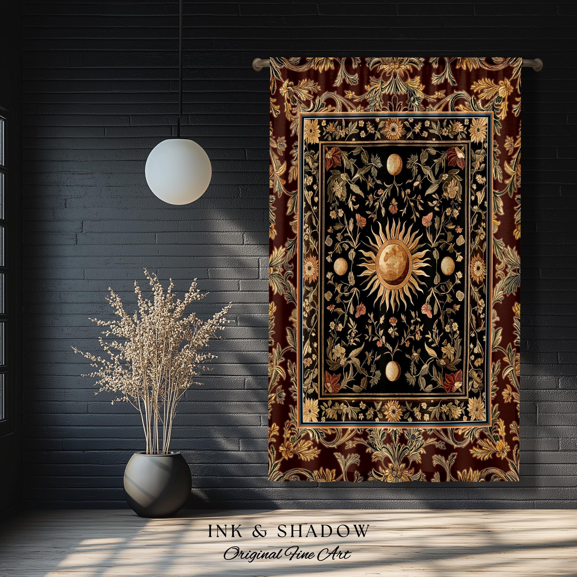 Dark Skies Celestial Drapes | Enchanted Celestial Witchy Astrology Boho Maximalist Decor Sun & Moon Tarot Inspired Gothic Blackout Curtains