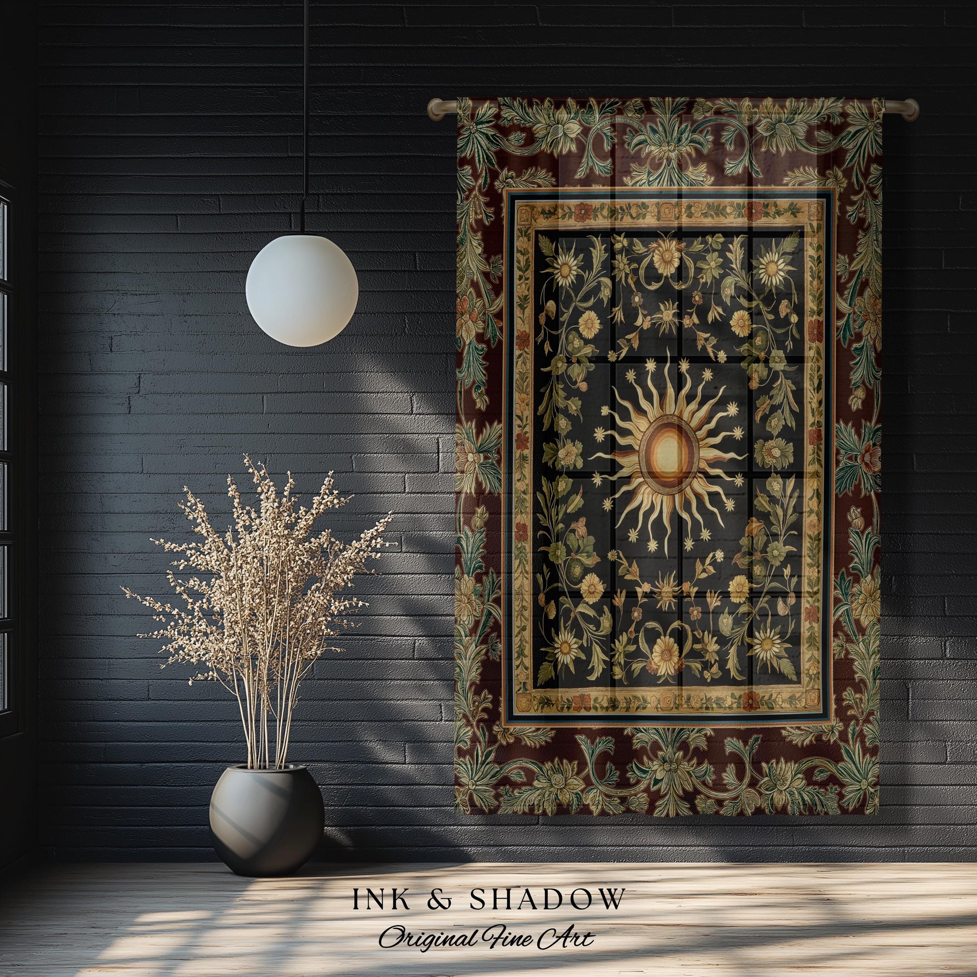 Ethereal Energy Celestial Bedroom Drapes | Mystic Boho Maximalist Astrology Inspired Witchy Sun and Moon Gothic Aesthetic Enchanted Curtains