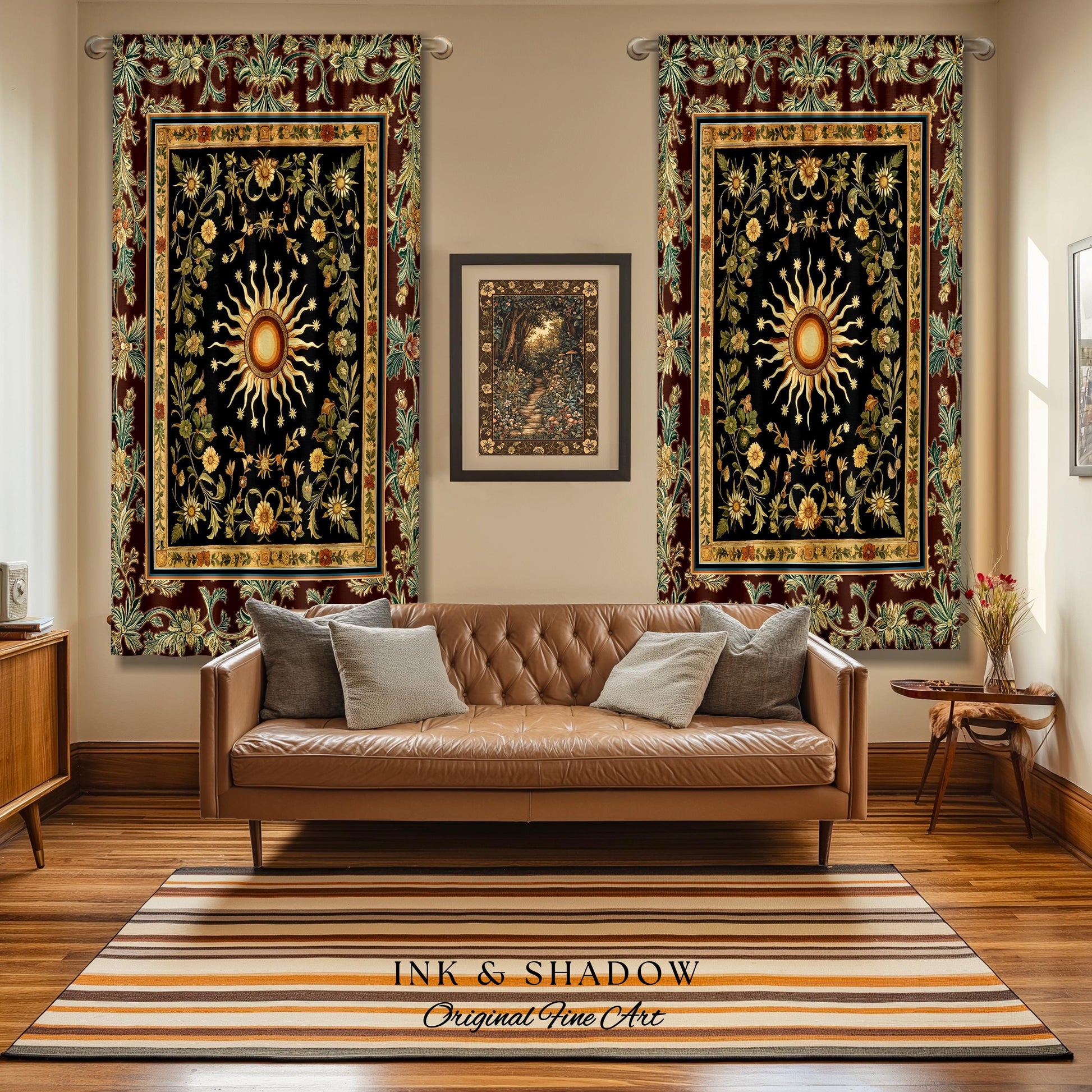 Ethereal Energy Celestial Bedroom Drapes | Mystic Boho Maximalist Astrology Inspired Witchy Sun and Moon Gothic Aesthetic Enchanted Curtains