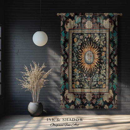 Enchanted Zodiac Mystic Curtains | Celestial Gothic Tarot Inspired Astrology Bohemian Sun & Moon Witchy Maximalist Dreamy Home Decor Drapes