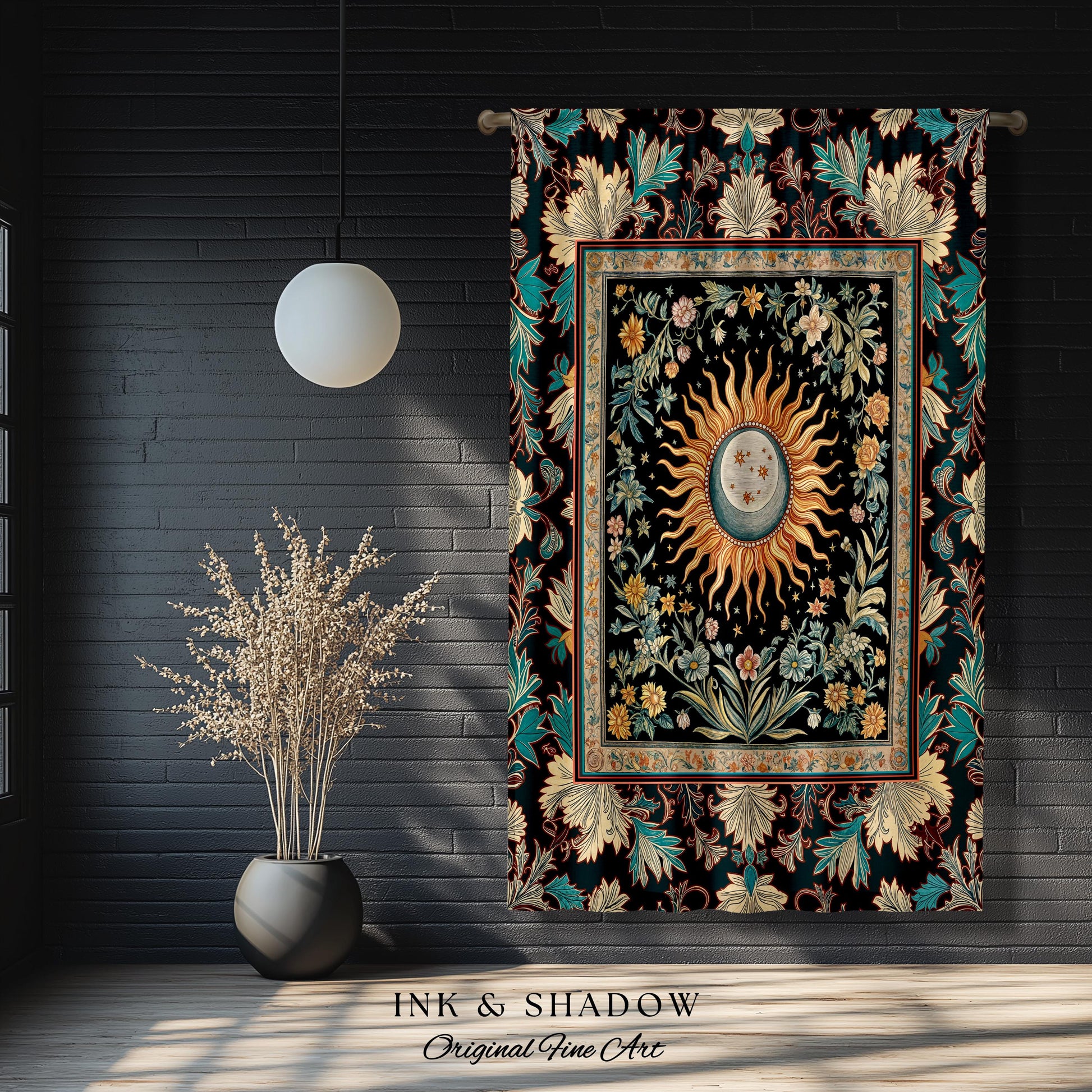 Enchanted Zodiac Mystic Curtains | Celestial Gothic Tarot Inspired Astrology Bohemian Sun & Moon Witchy Maximalist Dreamy Home Decor Drapes