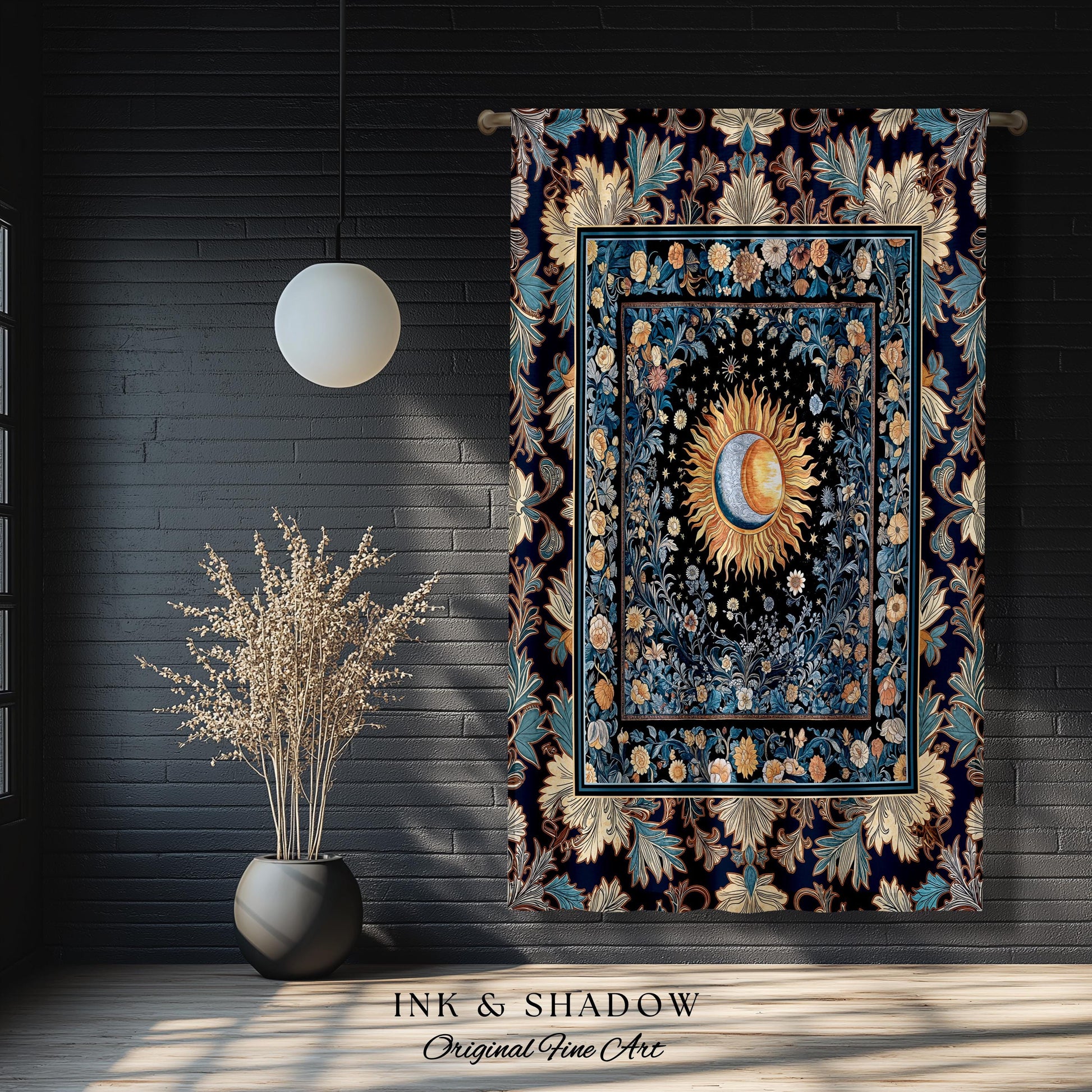 Lunar Energy Peaceful Bedroom Drapes | Gothic Bohemian Astrology Mystic Whimsical Sun & Moon Maximalist Witchy Tarot Decor Celestial Curtain