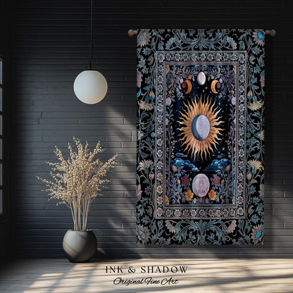 Whimsigothic Eclectic Moon Curtain | Celestial Boho Mystic Tarot-Inspired Astrology Bedroom Decor Witchy Maximalist Floral Aesthetic Drapes