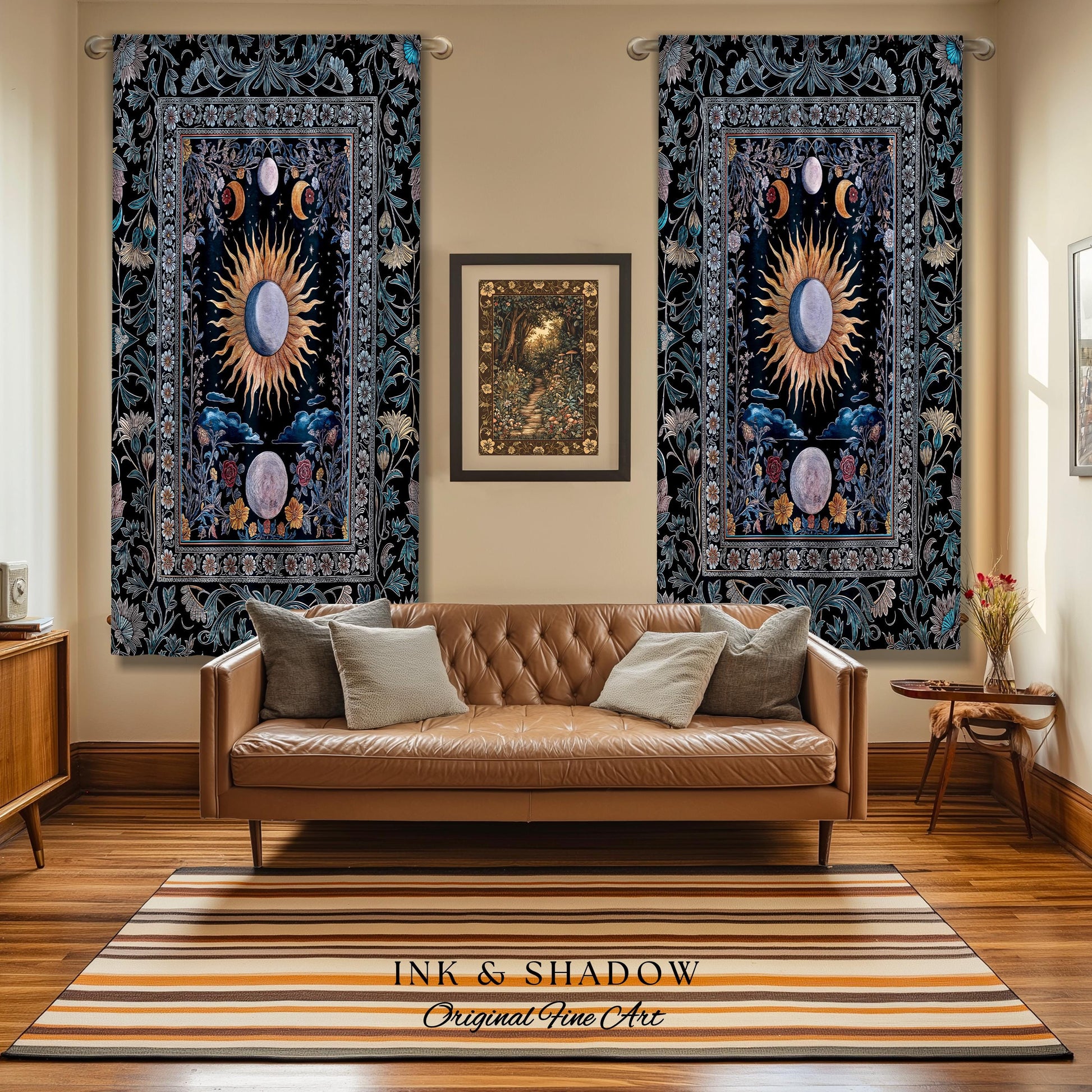 Whimsigothic Eclectic Moon Curtain | Celestial Boho Mystic Tarot-Inspired Astrology Bedroom Decor Witchy Maximalist Floral Aesthetic Drapes