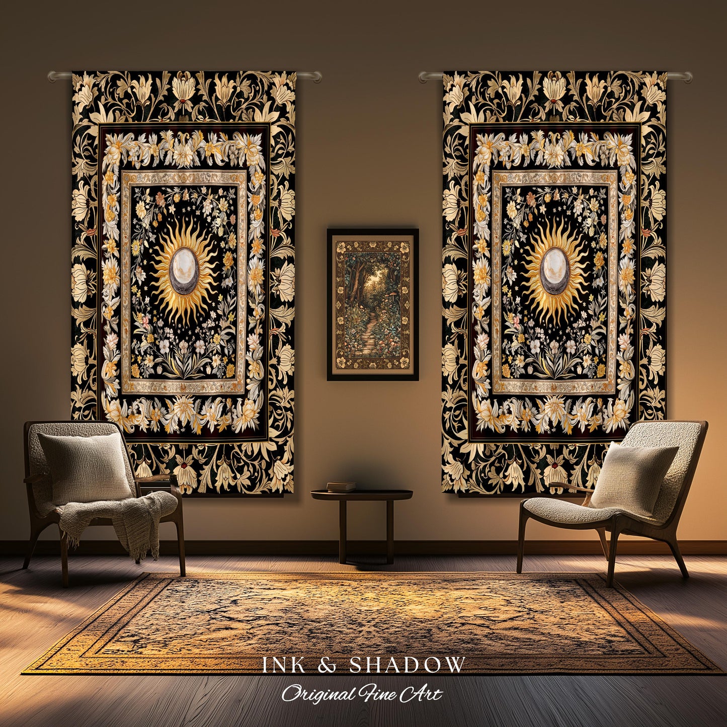 Divine Aesthetic Sun and Moon Curtains | Magical Astrology Celestial Whimsigothic Boho Bedroom Decor Mystic Magic Maximalist Drapes Witchy