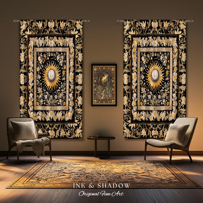 Divine Aesthetic Sun and Moon Curtains | Magical Astrology Celestial Whimsigothic Boho Bedroom Decor Mystic Magic Maximalist Drapes Witchy