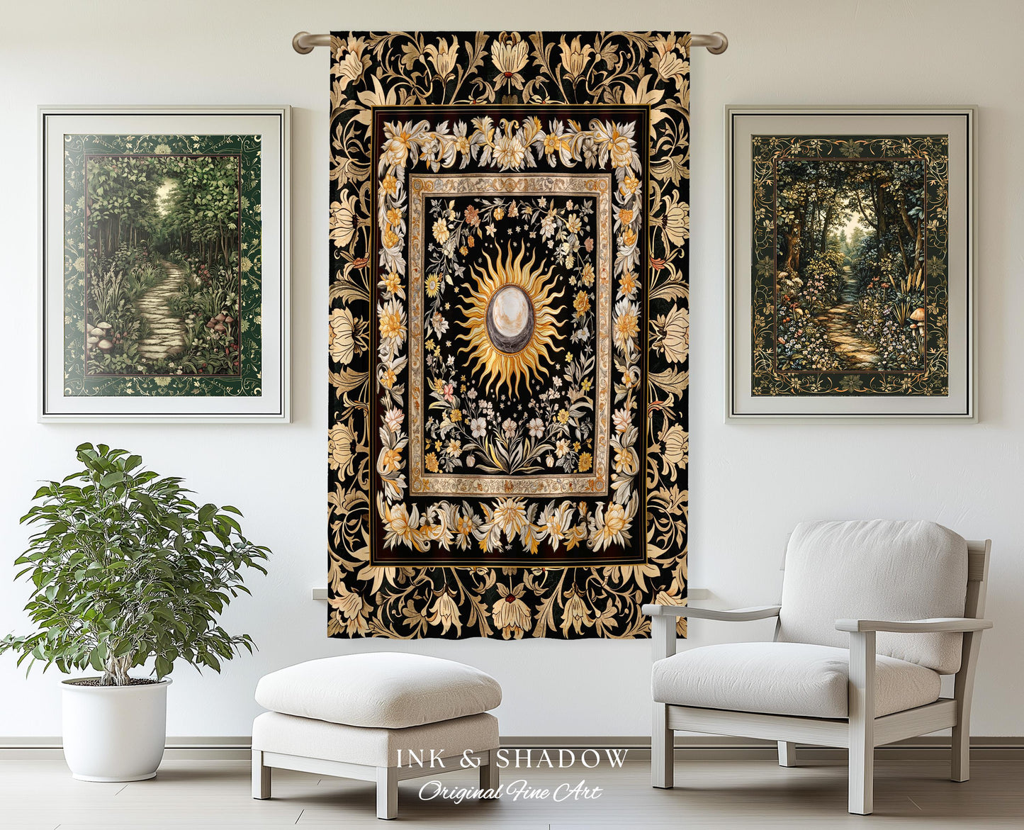 Divine Aesthetic Sun and Moon Curtains | Magical Astrology Celestial Whimsigothic Boho Bedroom Decor Mystic Magic Maximalist Drapes Witchy