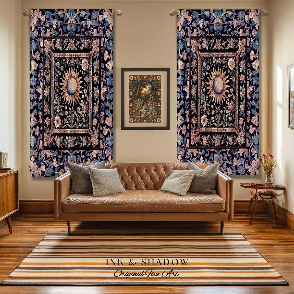 Pastel Whimsy Celestial Drapes | Mystic Bohemian Celestial Witchy Home Decor Maximalist Gothic Sun and Moon Tarot Inspired Curtains Blackout