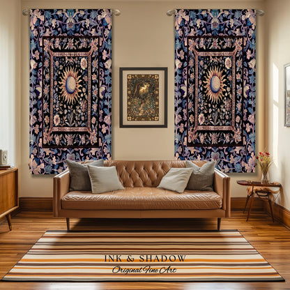 Pastel Whimsy Celestial Drapes | Mystic Bohemian Celestial Witchy Home Decor Maximalist Gothic Sun and Moon Tarot Inspired Curtains Blackout