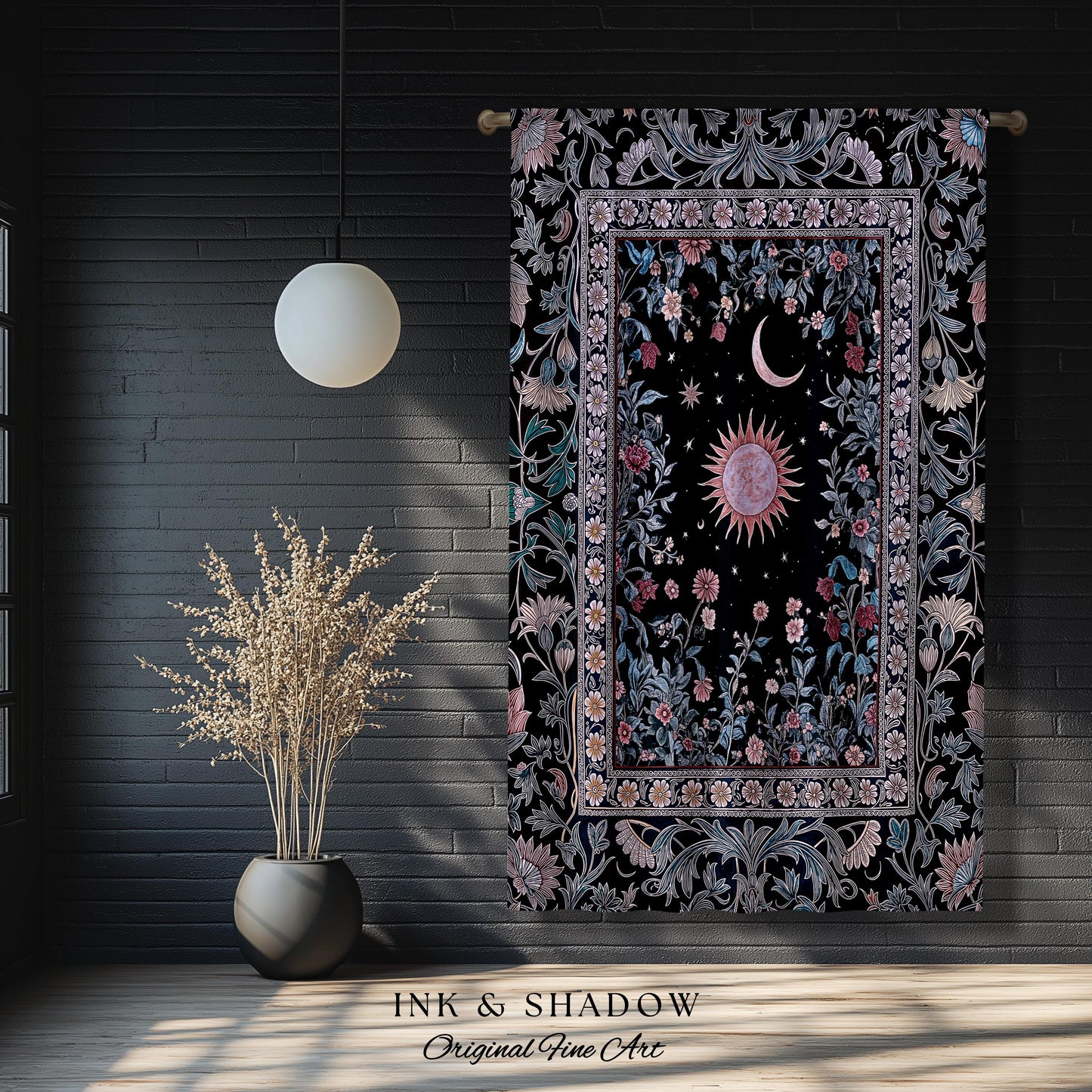 Midnight Lavender Celestial Curtain | Witchy Pastel Tarot-Inspired Bohemian Sun & Moon Maximalist Astrology Whimsical Purple Bedroom Drapes