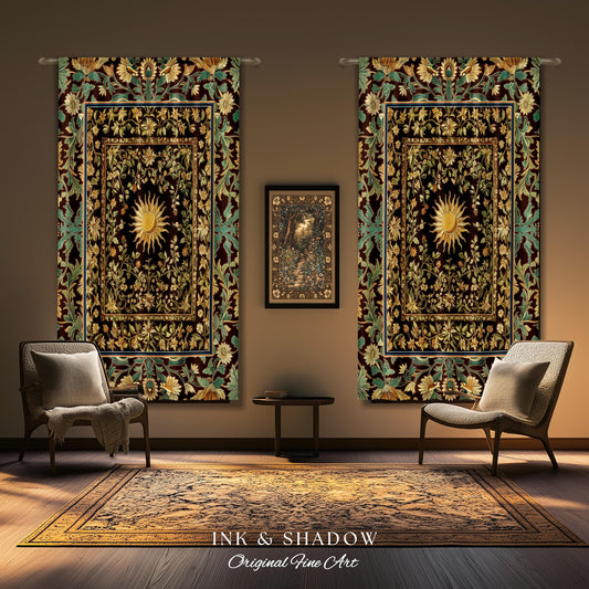 Boho Maximalist Sun Curtains | Witchy Mystic Theme Blackout Drapes Whimsical Celestial Tarot Aesthetic Astrology Inspired Spiritual Witchy