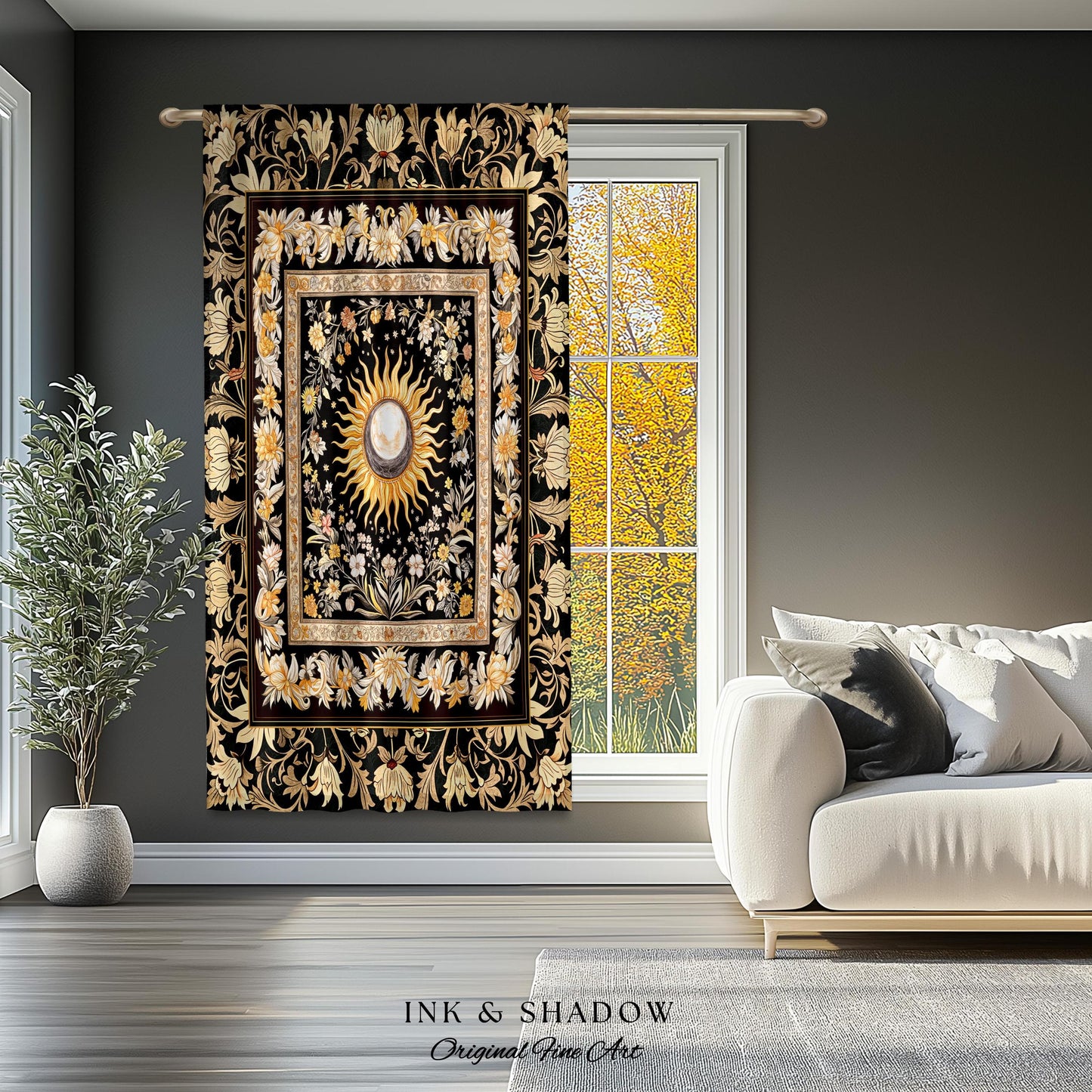 Divine Aesthetic Sun and Moon Curtains | Magical Astrology Celestial Whimsigothic Boho Bedroom Decor Mystic Magic Maximalist Drapes Witchy