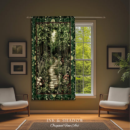 Ethereal Woodland Meadow Curtains | Dark Academia Folklore Fairy Core Aesthetic Drapes Magical Bedroom Emerald Green Home Decor Botanical |