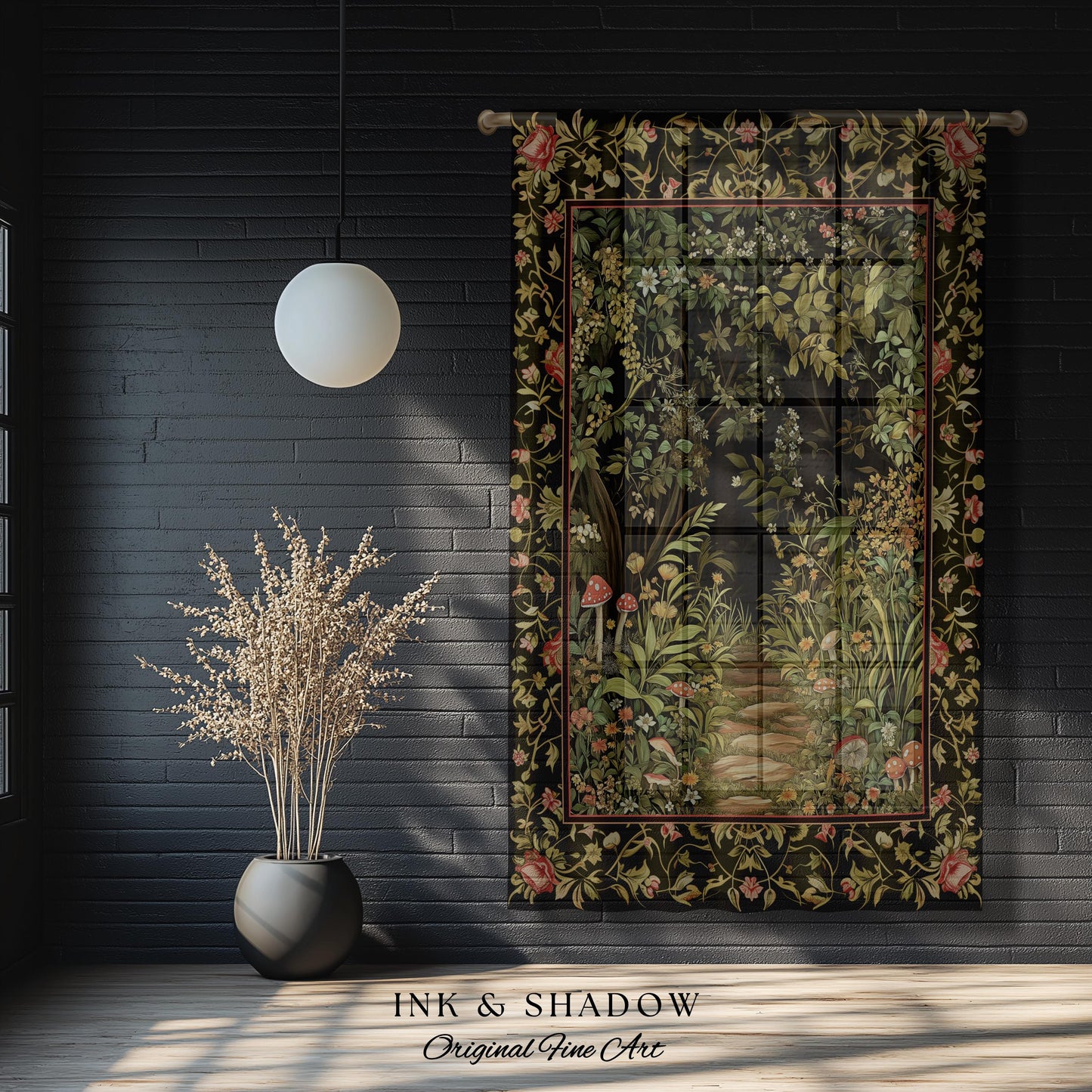 Toadstool Forest Mystical Mushroom Curtains | Dark Academia Folklore Forest Inspired Fairycore Botanical Aesthetic Drapes Magical Medieval |