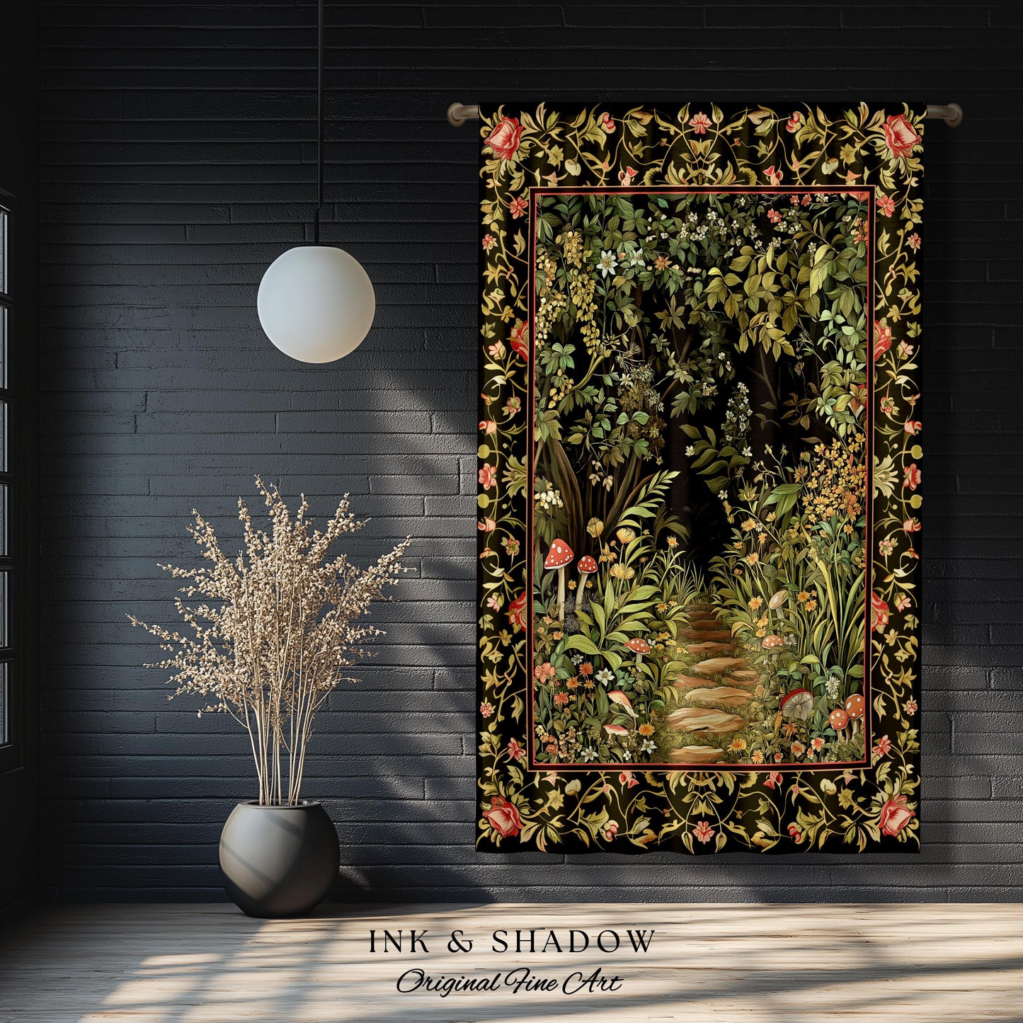 Toadstool Forest Mystical Mushroom Curtains | Dark Academia Folklore Forest Inspired Fairycore Botanical Aesthetic Drapes Magical Medieval |