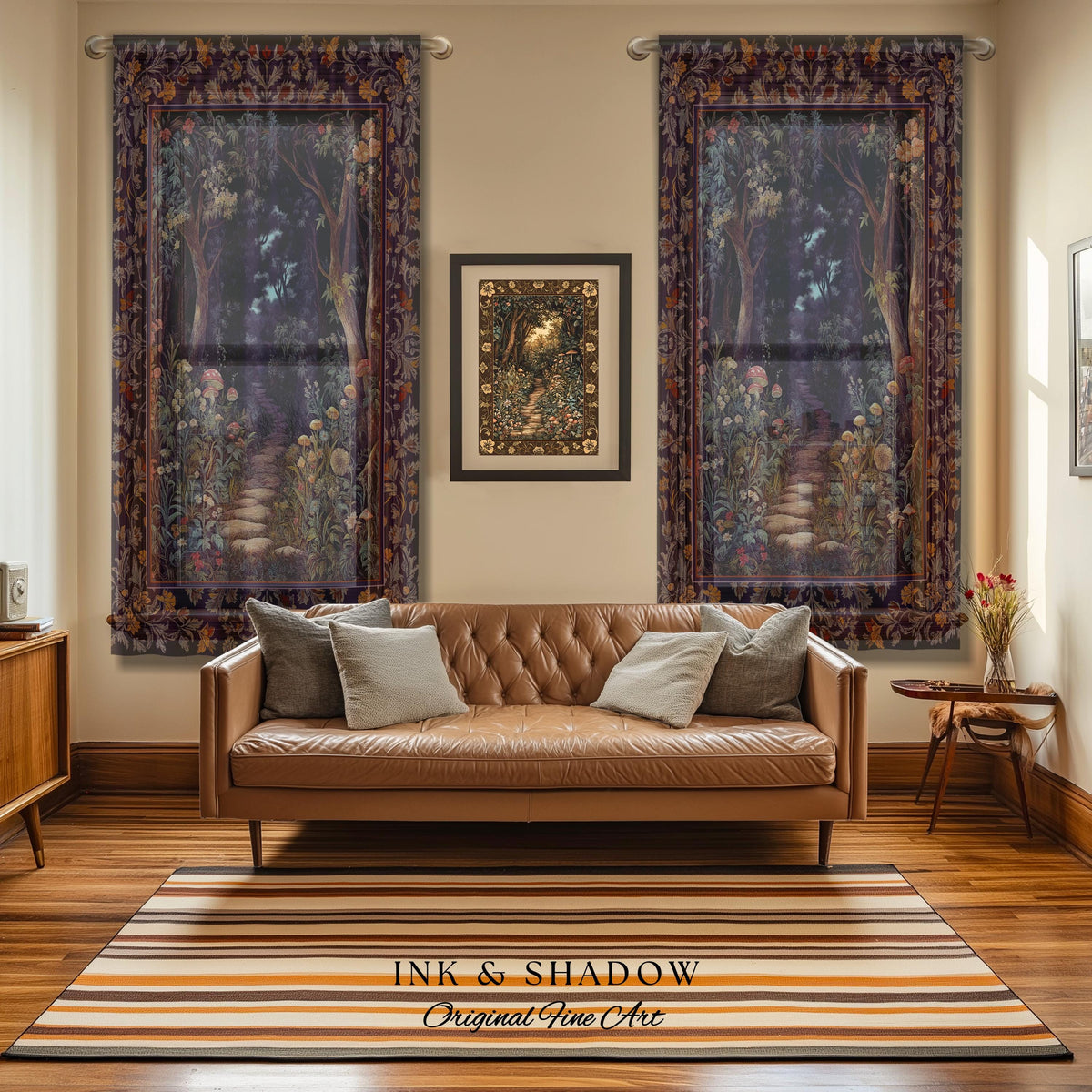 Magical Woodland Mushroom Drapes | Fairytale Theme Woodland Botanical Aesthetic Whimsical Home Window Curtains Bedroom Housewarming Gift |