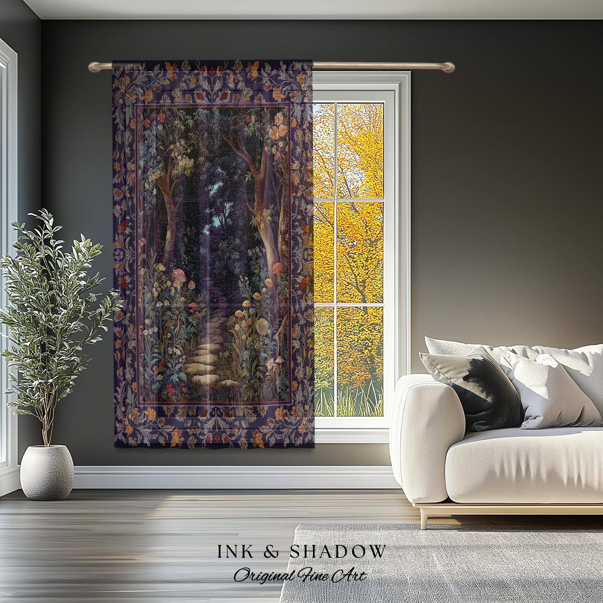 Magical Woodland Mushroom Drapes | Fairytale Theme Woodland Botanical Aesthetic Whimsical Home Window Curtains Bedroom Housewarming Gift |