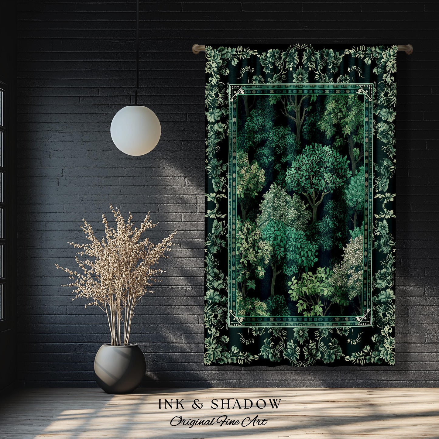 Verdant Greenery Botanical Drapes | Woodland Magical Aesthetic Living Room Green Window Curtains Plant Loving Bedroom Decor Gift Emerald |