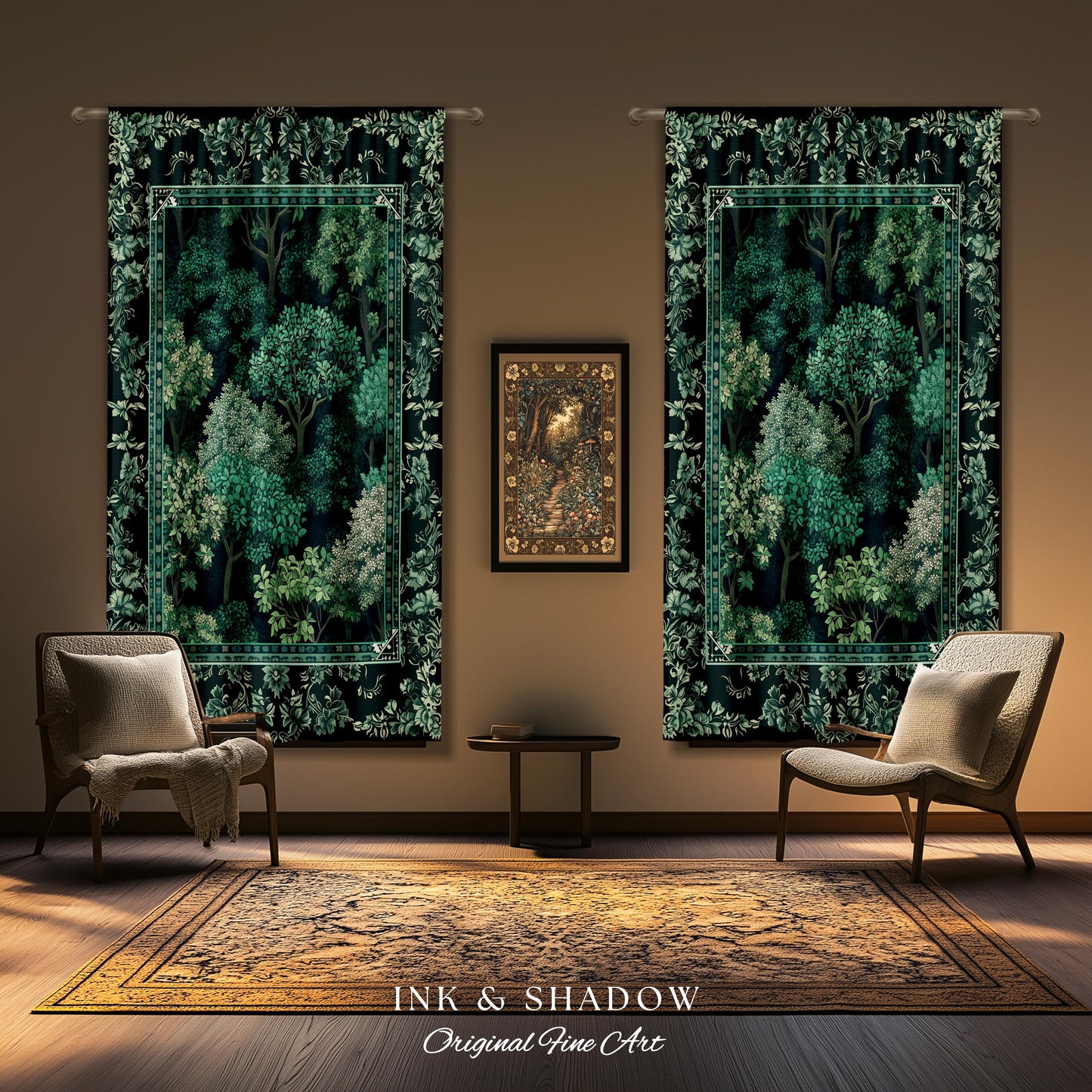 Verdant Greenery Botanical Drapes | Woodland Magical Aesthetic Living Room Green Window Curtains Plant Loving Bedroom Decor Gift Emerald |