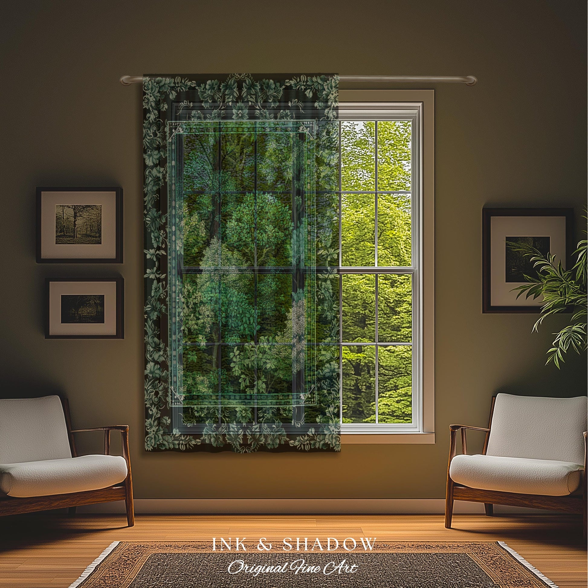 Verdant Greenery Botanical Drapes | Woodland Magical Aesthetic Living Room Green Window Curtains Plant Loving Bedroom Decor Gift Emerald |