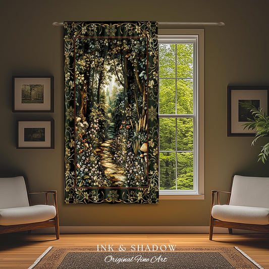 Fairy Meadow Mushroom Forest Curtains Mystic Academia Folklore Inspired, Fairycore Woodland Gothic Whimsical Medieval Window Drapes Floral |