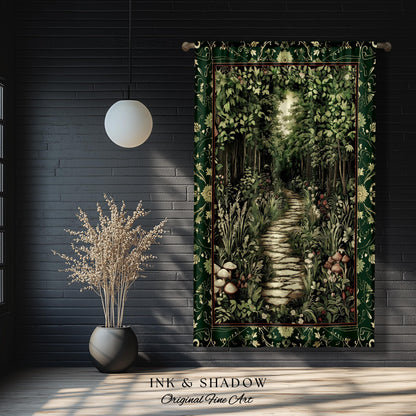 Ethereal Woodland Meadow Curtains | Dark Academia Folklore Fairy Core Aesthetic Drapes Magical Bedroom Emerald Green Home Decor Botanical |