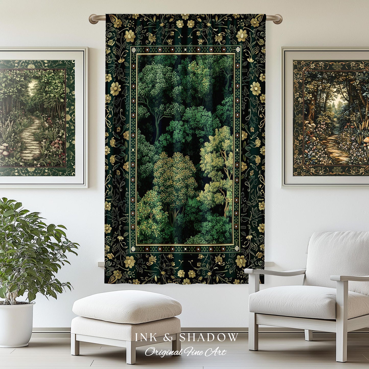 Lush Botanical Green Blackout Curtains | Forest Theme Woodsy Aesthetic Living Room Green Home Decor Housewarming Gift Emerald Bedroom Drapes