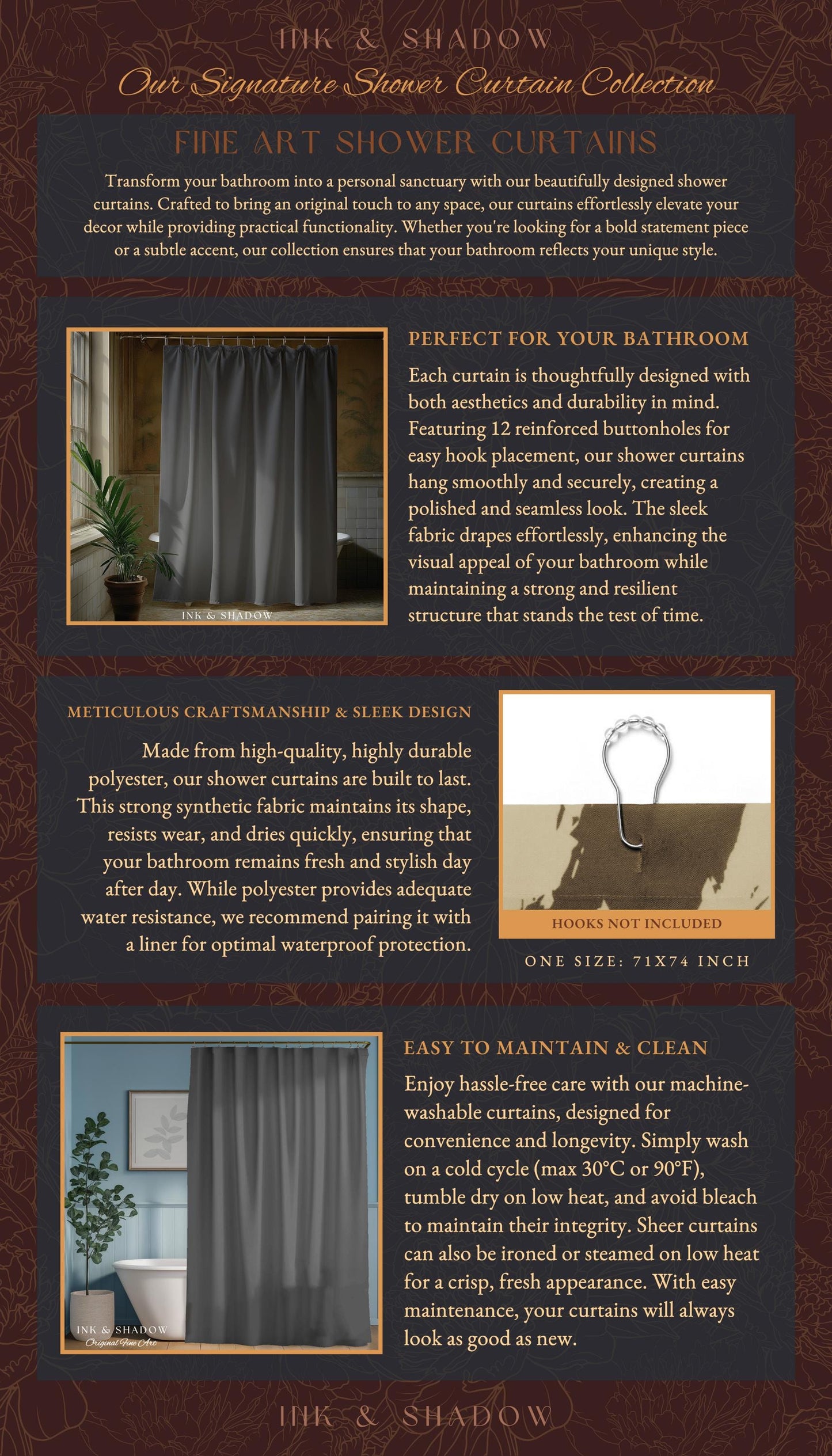 Whimsical Maximalist Cozy Shower Curtain | Dark Victorian Houseplant Monstera Deliciosa Romantic Victorian Floral Maximalist Jungle Bathroom