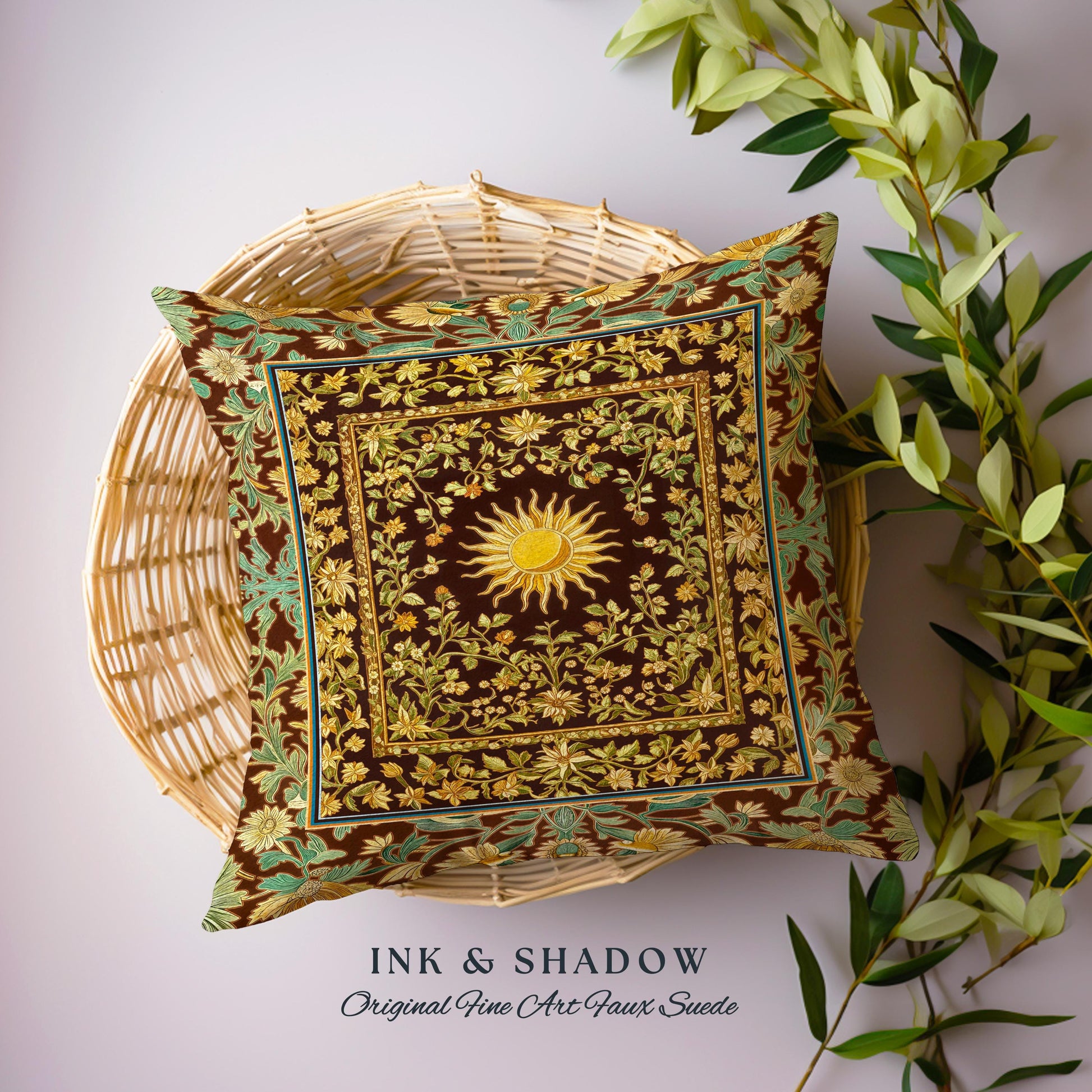 Boho Maximalist Sun Accent Pillow | Witchy Mystic Theme Cushion Whimsical Celestial Tarot Aesthetic Astrology Inspired Spiritual Witchy Bed