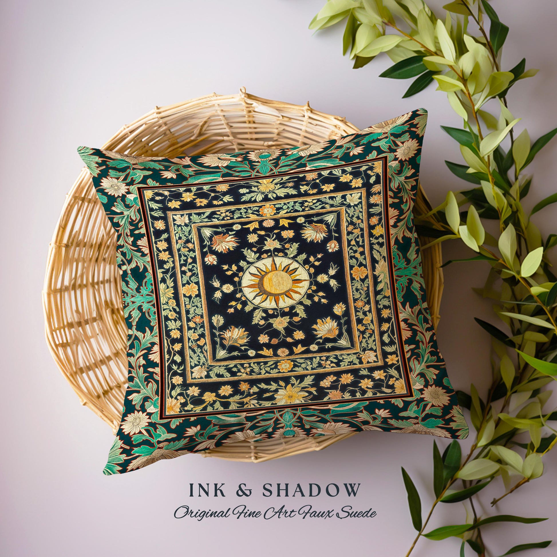 Witchy Sun Dark Academia Pillow | Bohemian Rustic Whimsical Gothic Maximalist Tapestry Cushion Whimsical Celestial Astrology Magic Aesthetic