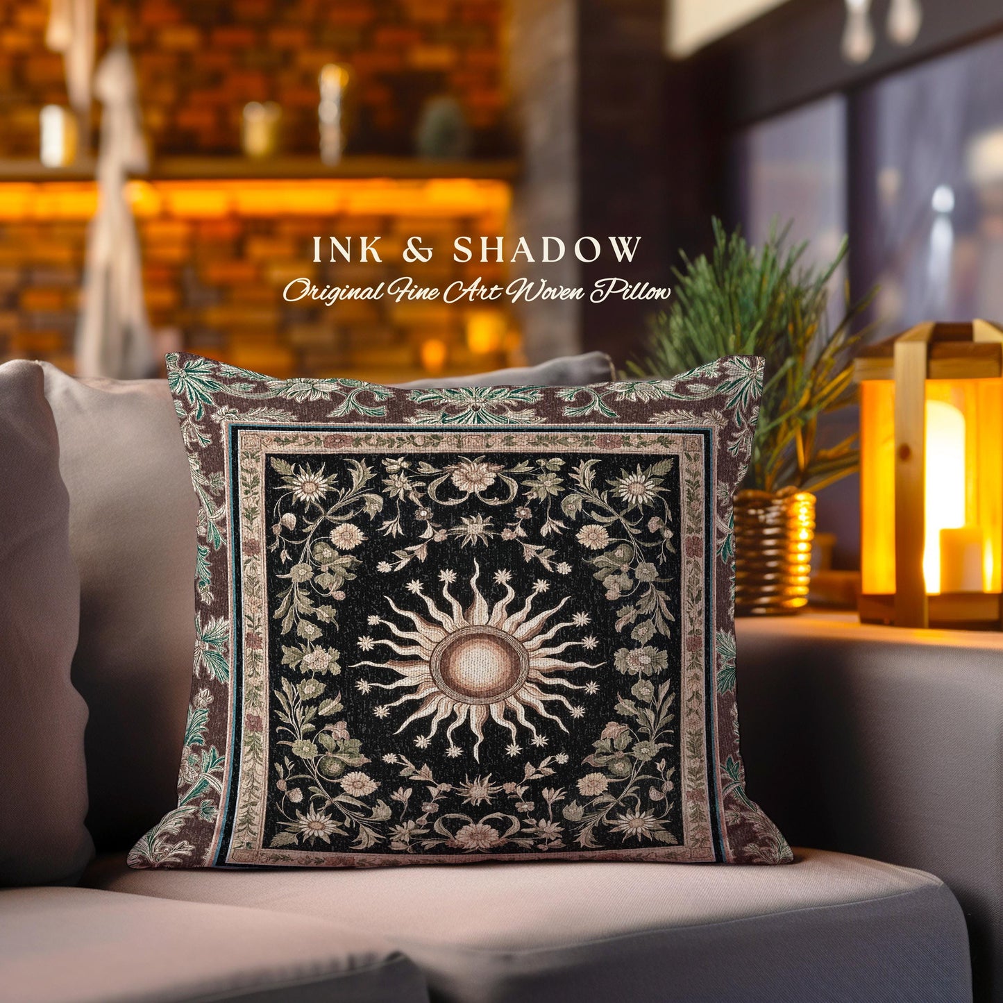 Ethereal Energy Celestial Bedroom Cushion | Mystic Boho Maximalist Astrology Inspired Witchy Sun & Moon Gothic Tarot Aesthetic Woven Pillow