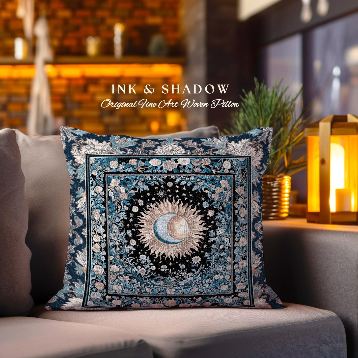 Lunar Energy Peaceful Bedroom Cushion | Gothic Bohemian Astrology Mystic Whimsical Sun & Moon Maximalist Witchy Tarot Woven Accent Pillow |