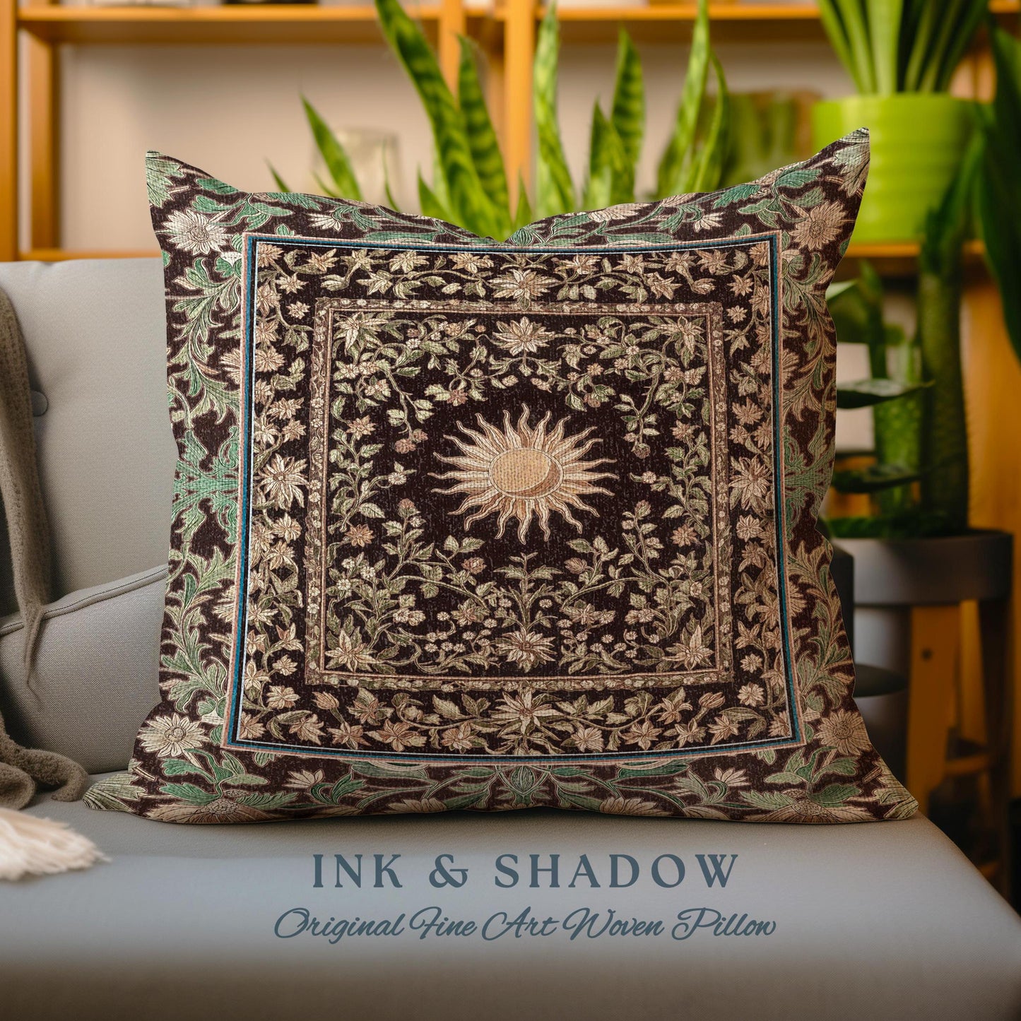 Boho Maximalist Sun Accent Pillow | Witchy Mystic Theme Cushion Whimsical Celestial Tarot Aesthetic Astrology Inspired Spiritual Witchy Bed